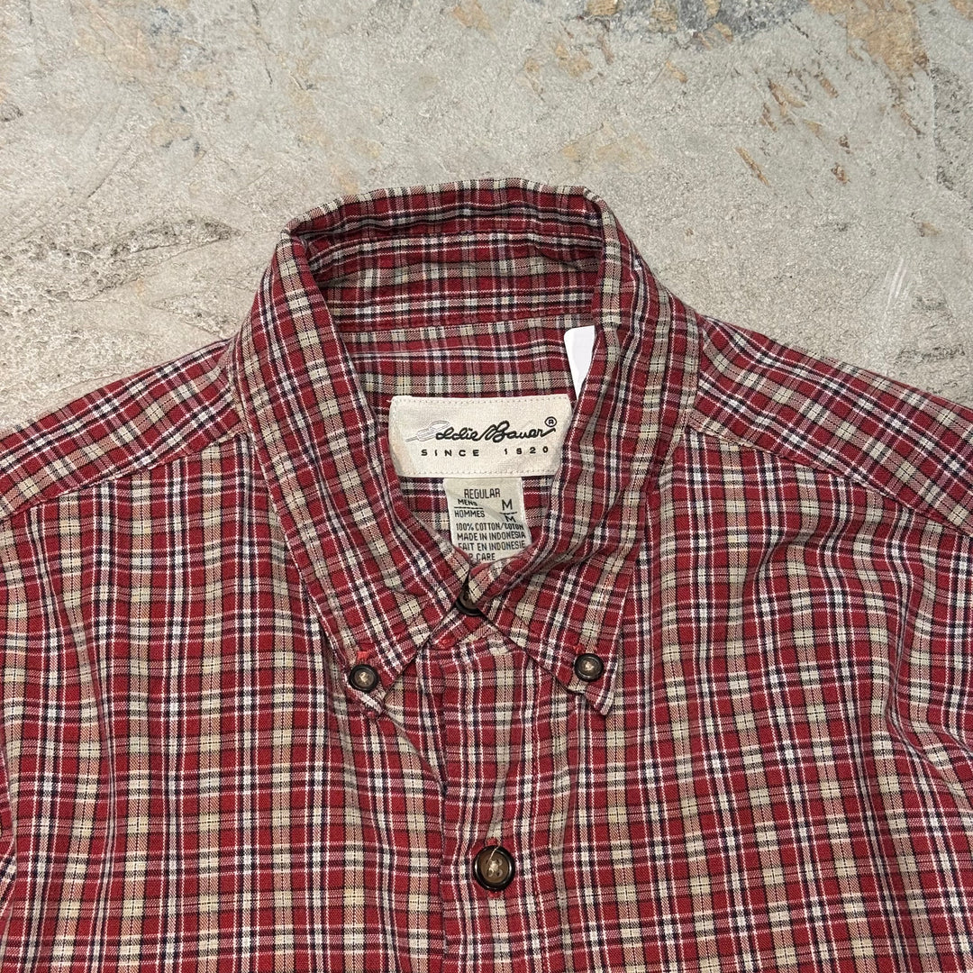古着 EDDIE BAUER/ エディバウアー/ チェック柄/ ボタンダウン半袖シャツ/サイズM