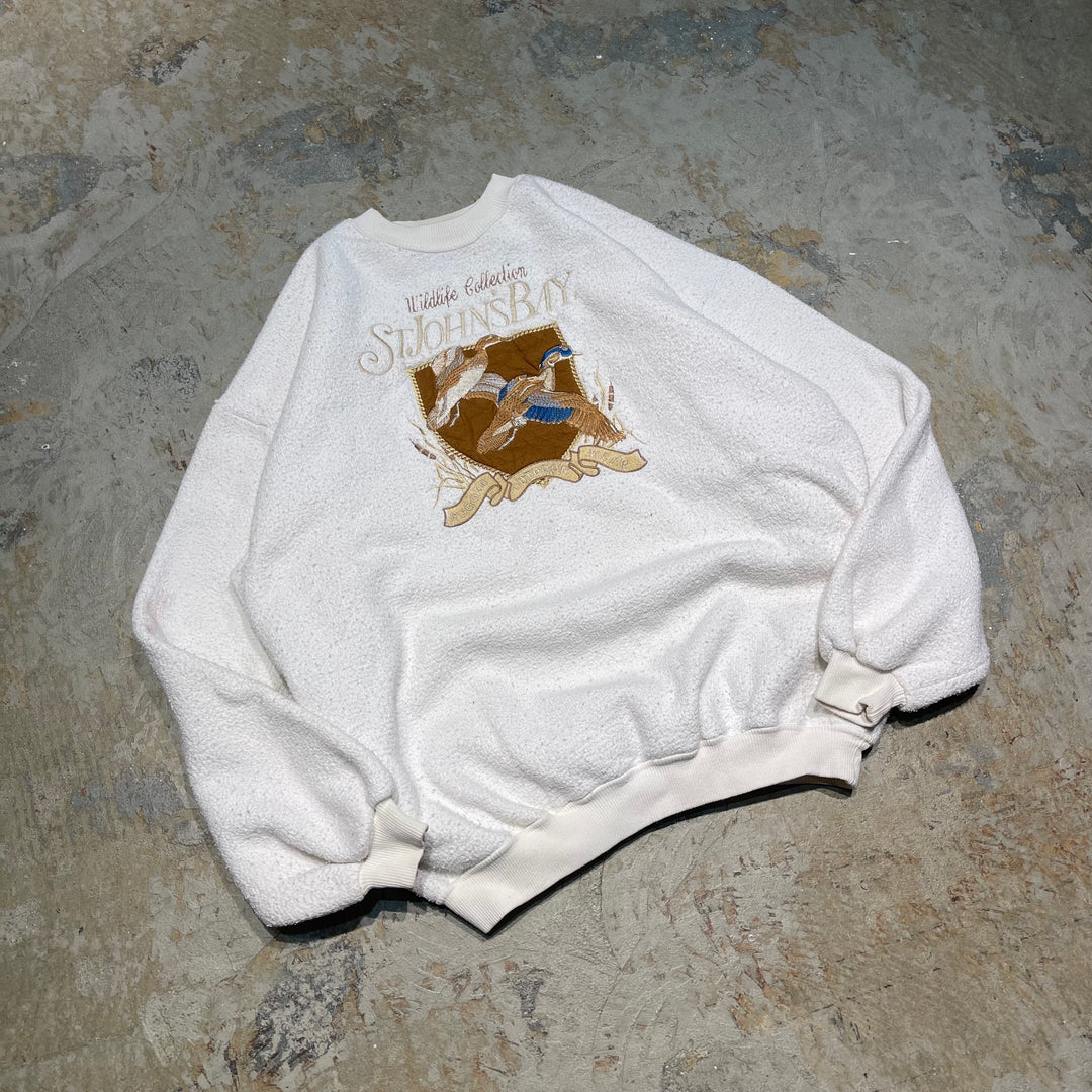 #4108 古着 ST JOHN'S BAY/セントジョーンズベイ/Crew neck sweat/クルーネックスウェット/アニマル/ボア/サイズL