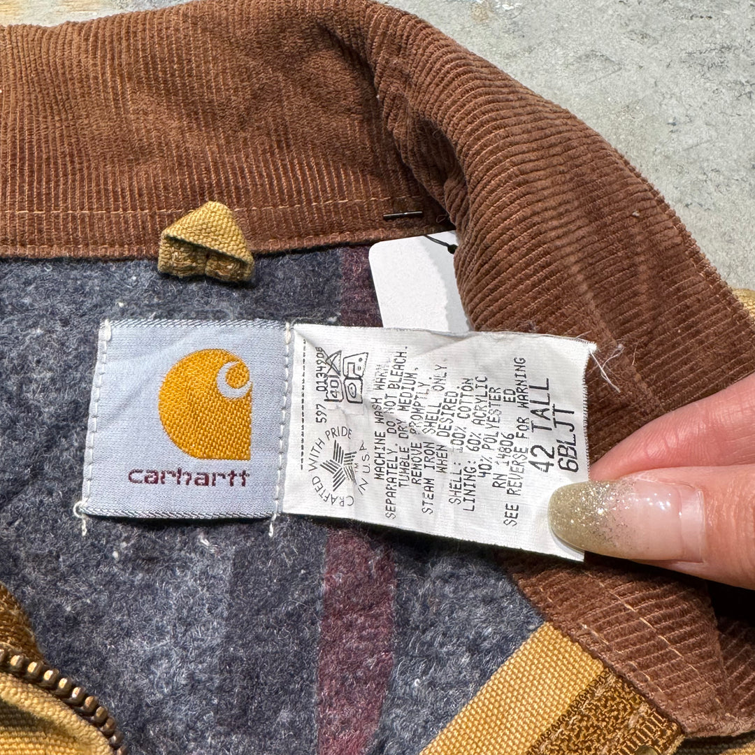 古着 90's USA製 carhartt/ カーハート/デトロイトジャケット/ ダック地/ 裏地ブランケット/チェック柄 / サイズXL相当