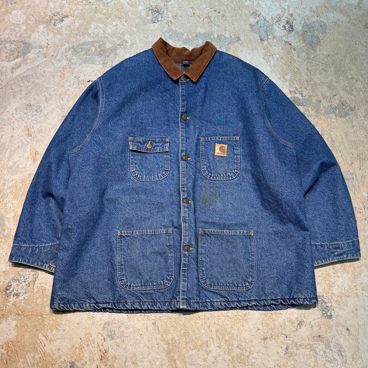 古着 Carhartt/ カーハート/ ミシガンチョアコート/ デニム地/襟コーデュロイ/裏地ブランケット/ サイズ3XL