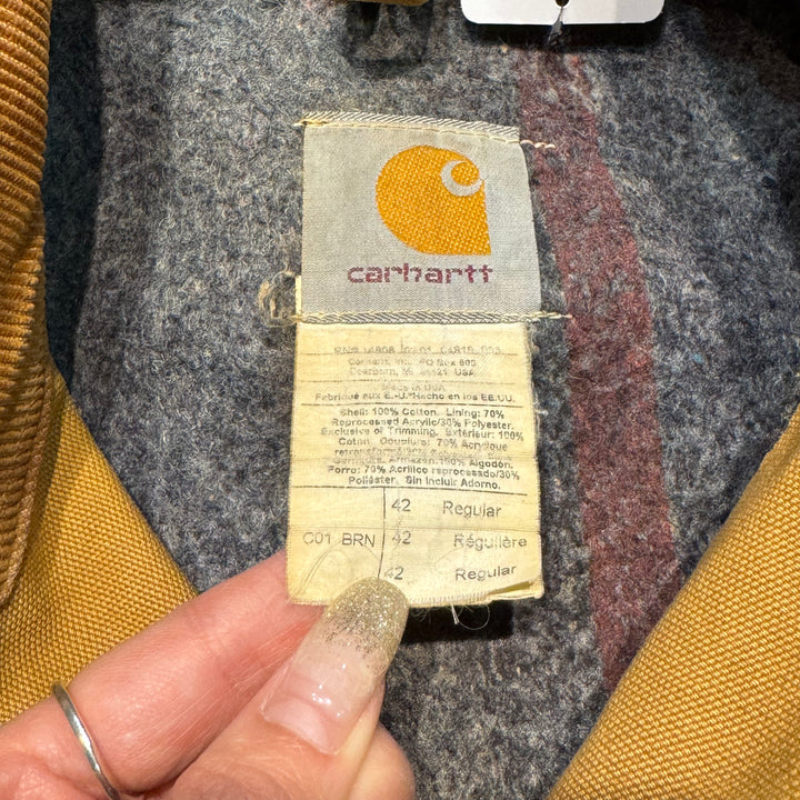 古着 USA製 Carhartt/ カーハート/ ミシガンチョアコート/ ダック地/襟コーデュロイ/裏地ブランケット/ サイズL相当