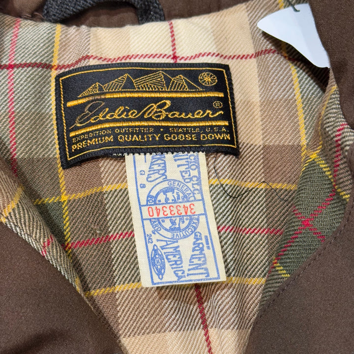 古着 80's Eddie Bauer/エディバウアー/ダウンコート/ 黒タグ/ 裏地キルティング/ チェック/ サイズL