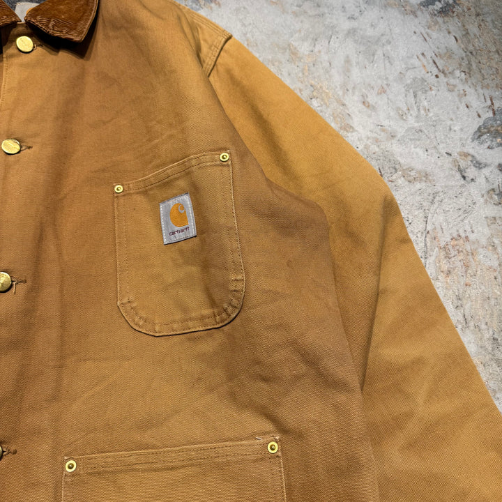 古着 USA製 Carhartt/ カーハート/ ミシガンチョアコート/ ダック地/襟コーデュロイ/裏地ブランケット/ サイズL相当