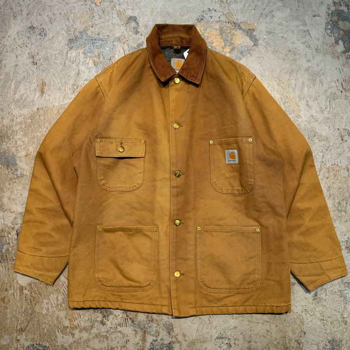 古着 USA製 Carhartt/ カーハート/ ミシガンチョアコート/ ダック地/襟コーデュロイ/裏地ブランケット/ サイズL相当