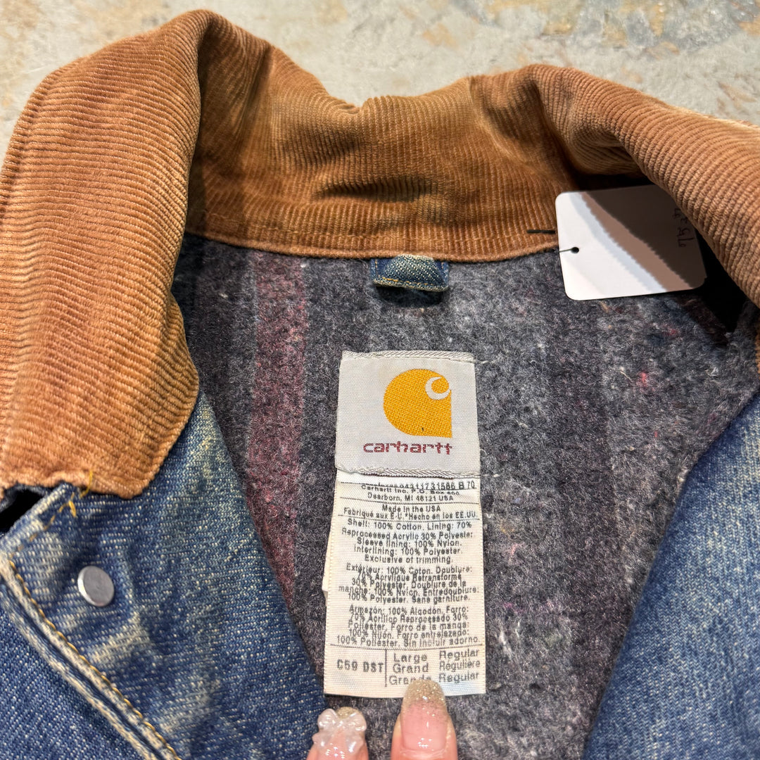 古着 USA製 Carhartt/ カーハート/ ミシガンチョアコート/ デニム地/襟 古着 USA製 Carhartt/ カーハート/ ミシガンチョアコート/ デニム地/襟