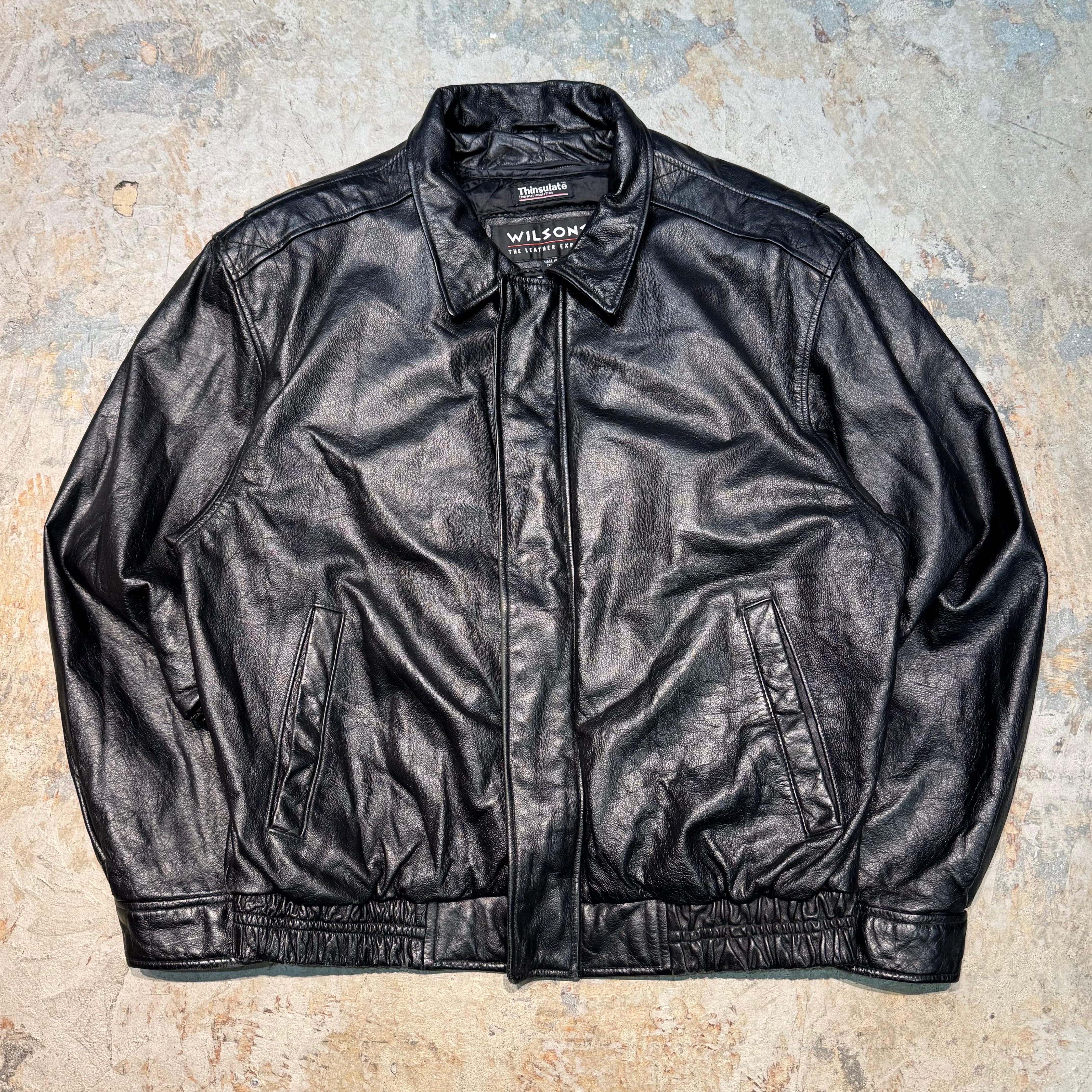 WILSONS レザー ブルゾン ジャケット 本革 短丈 肉厚 ブラック M Wilsons Lether/ウィルソンズレザー – 古着屋 MUJIN
