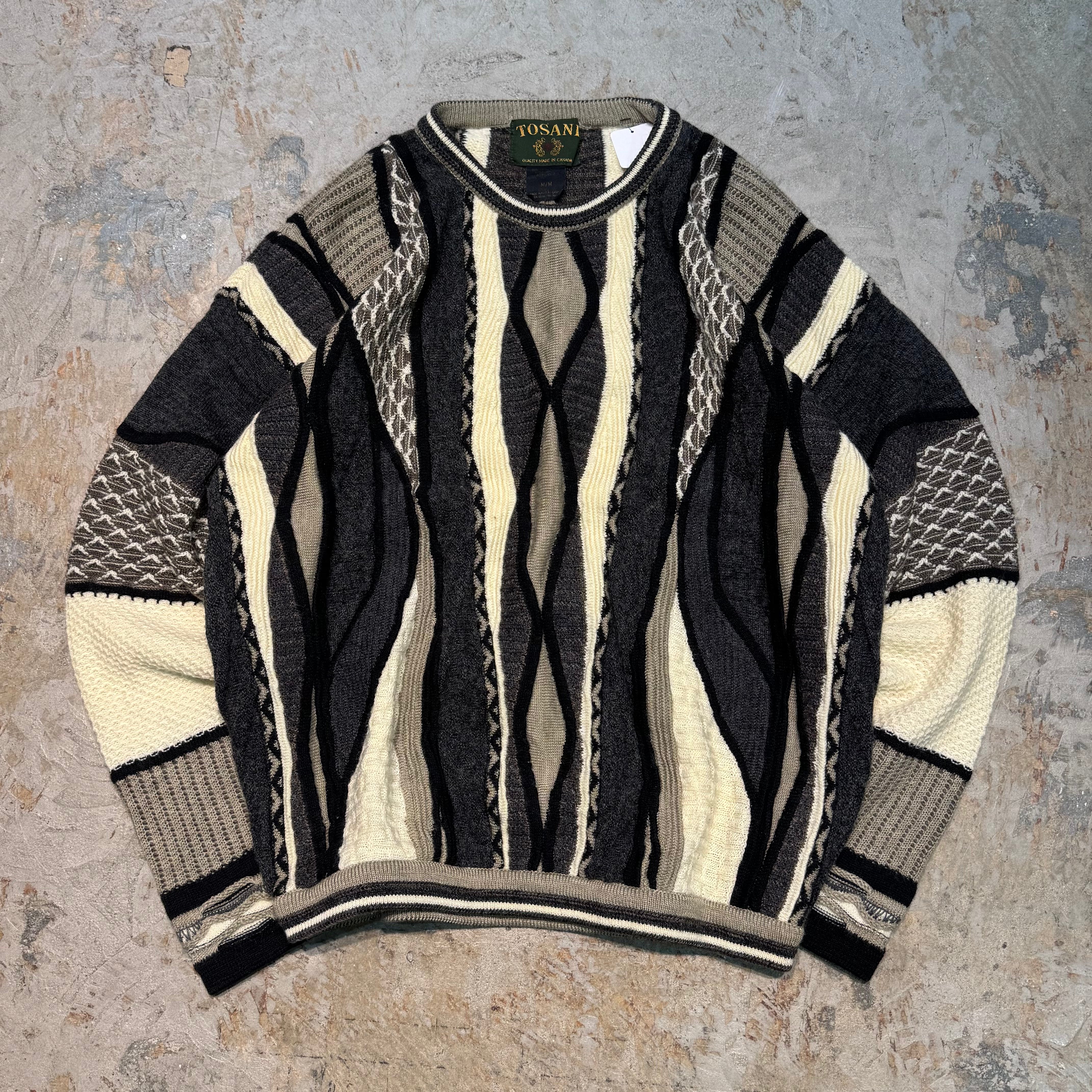 古着 ３Dニット 薄手 総柄ニット M オーバーサイズ 襟付き セーター イタリア製90s 3Dニットセーター オーバーサイズ 総柄ニット XL 古着