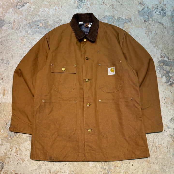 古着 USA製 Carhartt/ カーハート/ ミシガンチョアコート/ ダック地/襟コーデュロイ/裏地ブランケット/ サイズL相当