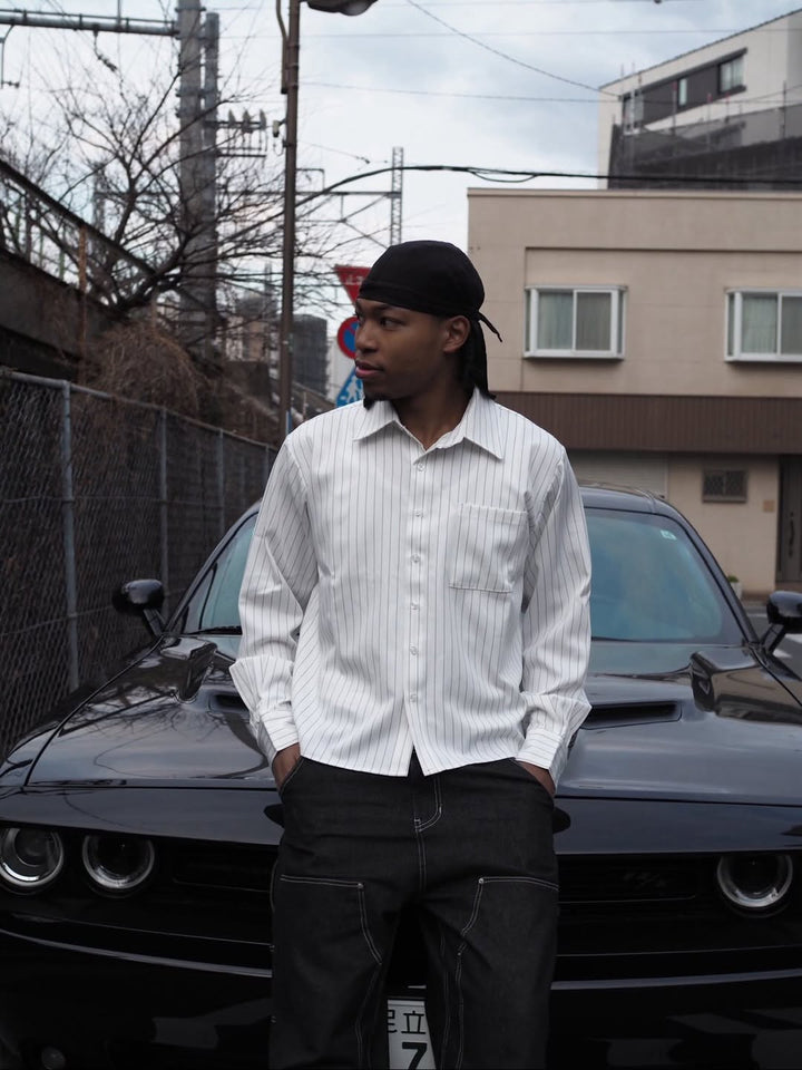 短丈ボックスシルエット ストライプシャツ