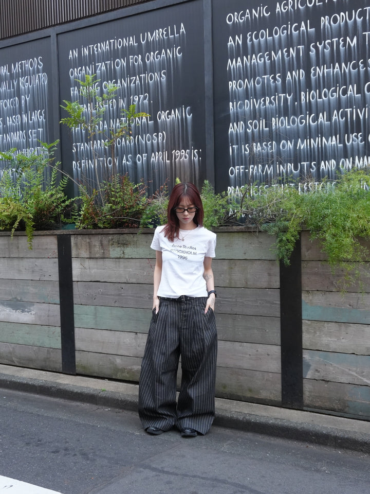 2タックストライプ  バギーデニムパンツ