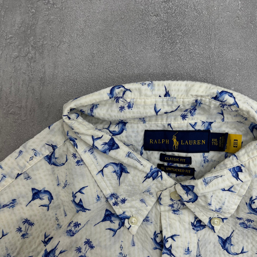 #811 Ralph Lauren/Ralph Lauren Seersucker/Seersucker S/S Shirts/Allover pattern shirt Size XXL