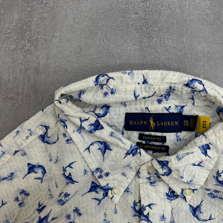 #811 Ralph Lauren/ラルフローレン Seersucker/シアサッカー S/S Shirts/総柄シャツ サイズXXL