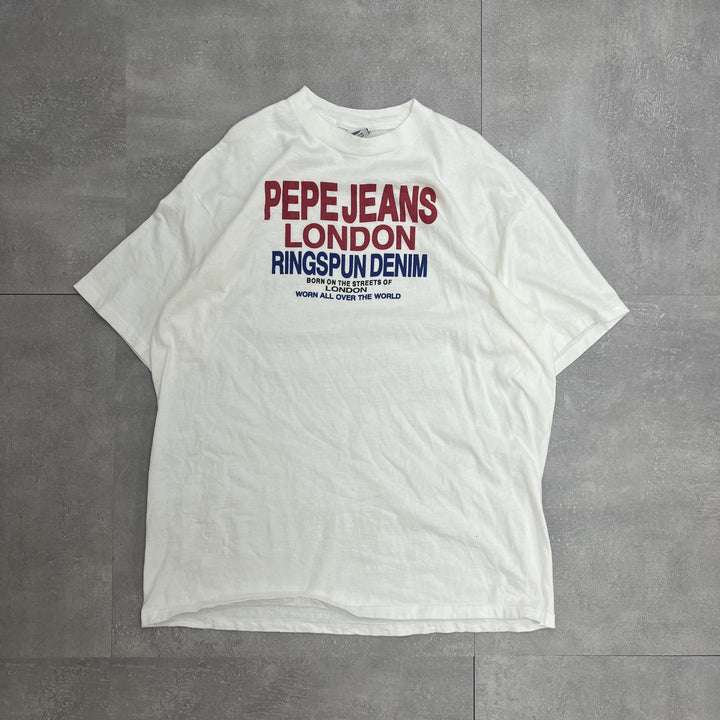 #558 90's Vintage/Vintage PEPE JEANS Single Stitch Tee/T-shirt MADE IN USA Size XL